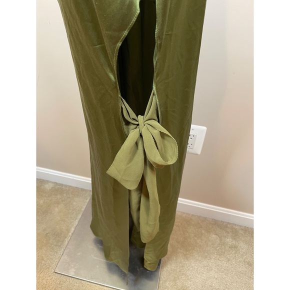 Reformation Malorie Silk Leaf Green Thigh Tie Maxi Dress Size 12 - Picture 9 of 12